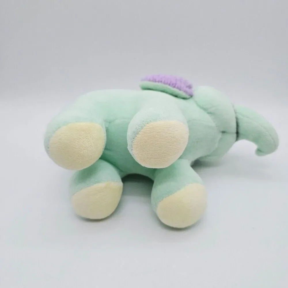 Oshkosh Vtg Green Elephant Baby Plush Toy Rattle Purple Crinkle Ears